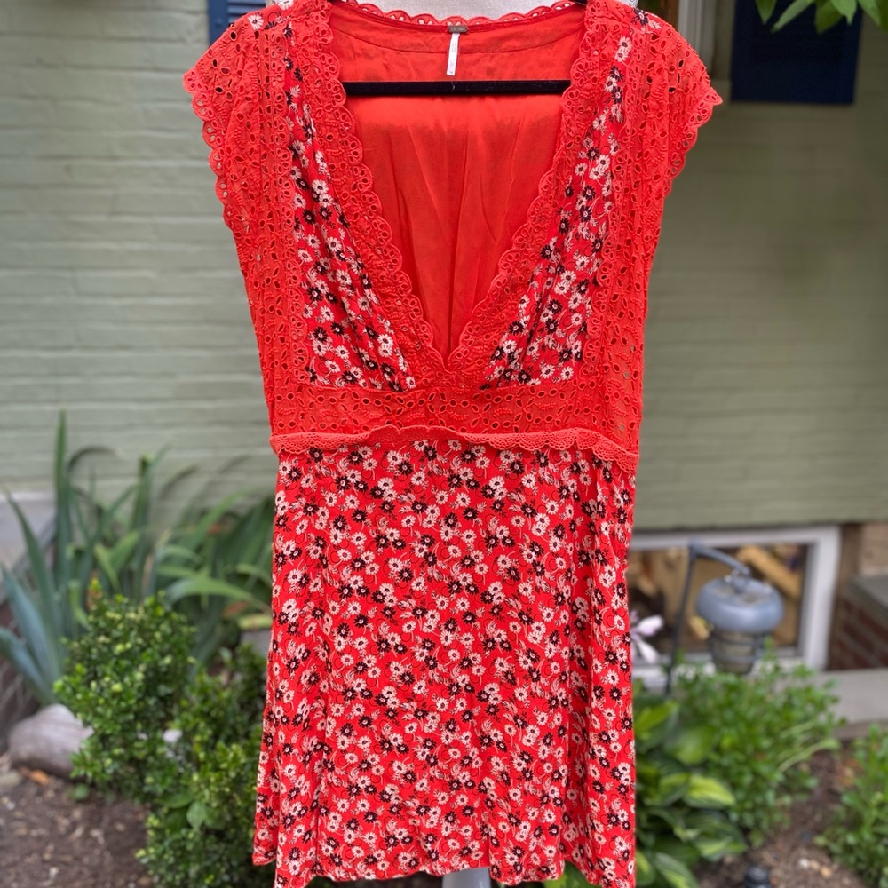 FREE PEOPLE FLORAL EYELET SUNDRESS